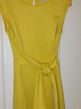 New York & Company Yellow Asymmetrical Tie-Waist Dress